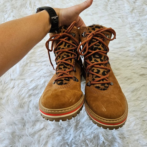 Schutz Sz 9.5 Keida Leopard Print Calf Hair Edgy Lace Up Combat Style Boots - Picture 7 of 10